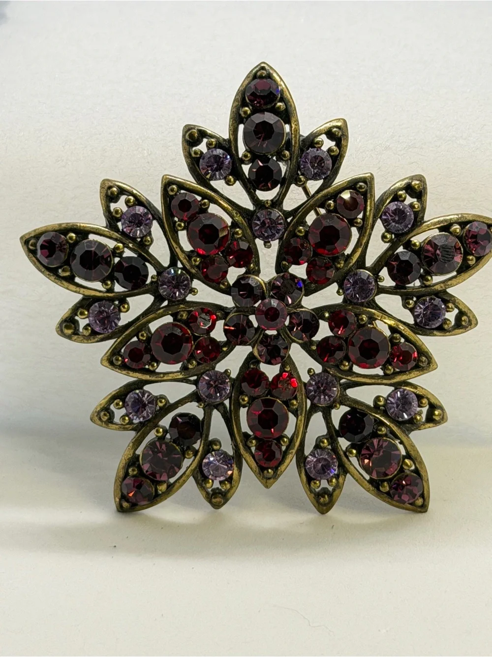 Vintage-Style Purple and Garnet Flower Brooch
